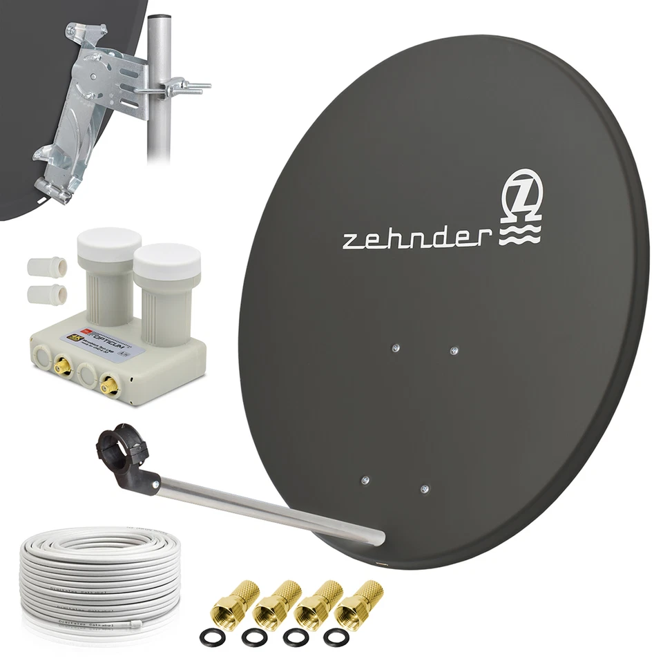 ZEHNDER Digitale SAT Anlage 80cm Spiegel Schüssel Twin LNB 20m Kabel HDTV HD d