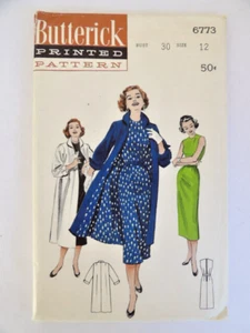 Vintage Sewing Pattern Butterick 6773 Fitted Dress & Coat Sz 12, 50's Era UNCUT - Picture 1 of 2