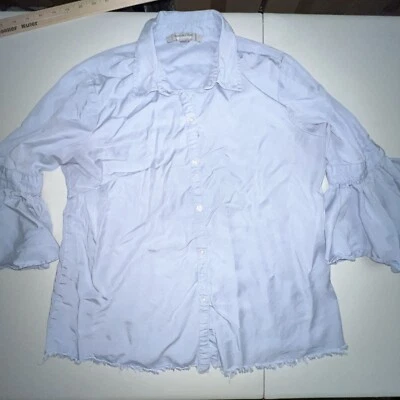 Blusa Marc New York Andrew Marc Mujer Azul Abotonada Flecos Parte Inferior Azul Mediana Foto 1 de 4