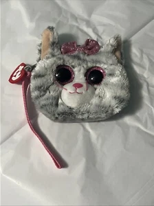 TY Gear Beanie Boos Coin Purse KIKI Grey Kitty Cat w/ Glitter  Bow & Eyes - Picture 1 of 6