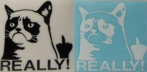 1014 (2) Grumpy Cat MIDDLE FINGER DECALS 5" X 5" WHITE or BLACK - Picture 1 of 3