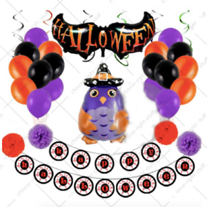 Happy Halloween Card Balloons Set Ghost Spider Owl Air Helium Party Decorations