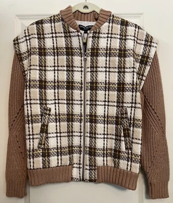 Chaqueta de bombardero a cuadros color tostado Central Park West mangas tejidas talla pequeña nueva con etiquetas Foto 1 de 4