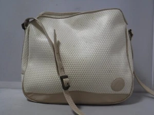 VTG 80's 1983 Liz Claiborne Beige Logo Jacquard Print Leather Trim OTS Bag Purse - Picture 1 of 14