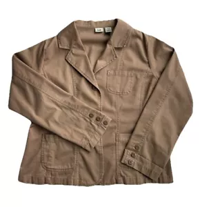 Vtg Y2K Lee Blazer Jacket Womens Large Tan Brown Cotton Academia Preppy Casual - Picture 1 of 6