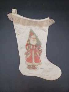 Vtg 1986 Giordano Art Lace OLD WORLD SANTA Christmas Stocking Cream Color - Picture 1 of 24
