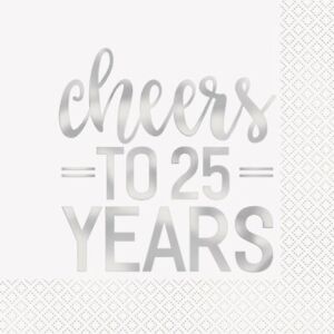 Silver Foil Cheers to 25 Years Lunch Napkins x 16