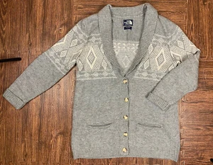 North Face Shawl Collar Icelandic Long Cardigan Nordic Size Large Wool Blend - Picture 1 of 9