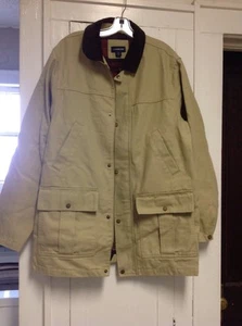 Lands End  Khaki Barn Jacket ,Corduroy Collar , Zip Front , Flannel Lined , L - Picture 1 of 10