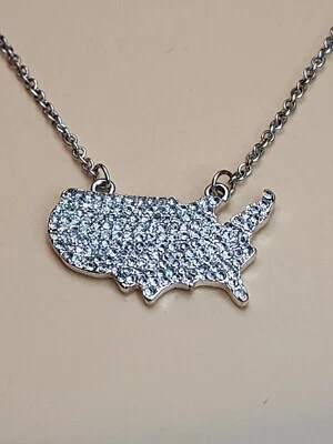 NUEVO Collar de Plata Incrustado Cristal de Estados Unidos America Patriot ¡ENVÍO GRATUITO DE $!! Foto 1 de 4
