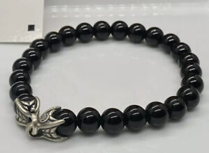 DAVID YURMAN Men's  8mm Black Onyx Shinny  Spiritual Beads   Bracelet 8.5”