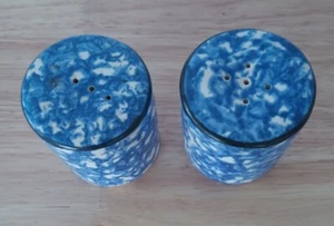 Vintage Stangl Town & Country Blau Salz und Pfeffer Set Schwammgeschirr Spritzgeschirr - Bild 1 von 3