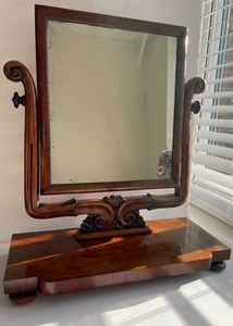 Antique Mahogany & Rosewood William IV Toilet Mirror c1835 Original Mirror Plate - Picture 1 of 11