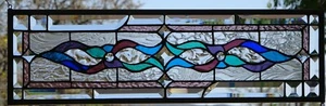 Abstract Stained Glass Transom window HANGING PANEL  27 X 8 3/4  incl hooks - Picture 1 of 4