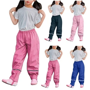 Kids Child Boys Girls Rain Dungarees Mud Trousers Waterproof Windproof Pants - Picture 1 of 15