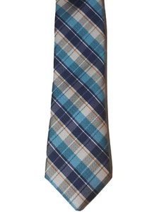 CHAPS Men's Necktie Blue Plaid Print 100% Polyester 2.5'x48' - Picture 1 of 7