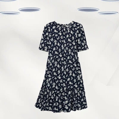 Ex Fat Face Women's Short Sleeve Summer Daisy Dress in Navy