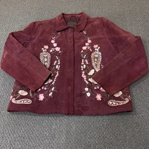 Defekt Brandon Thomas Wildleder Hemdjacke L bestickt Blumen Shacket Leder - Bild 1 von 13