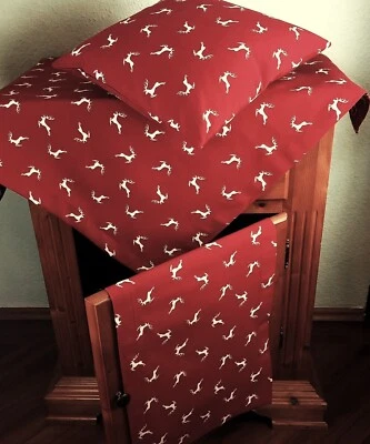 Tischdecke Rustikal Rot Beige Hirsche Tischläufer Kissenhülle Alpenlook 777 - Bild 1 von 4