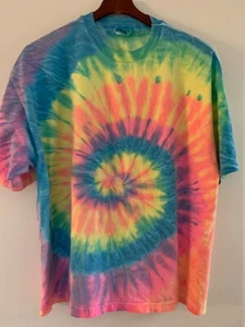 TIE DYE HIPPEE HANES BEEFY T Shirt Pre Shrunk Unisex Size XL Retro Boho Vibrant - Picture 1 of 3