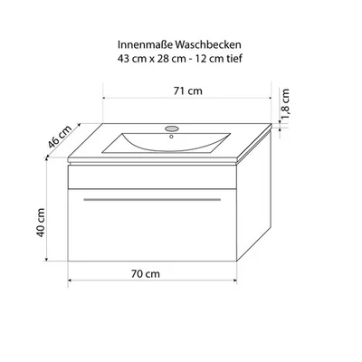 Badmöbel Set Gently 3 V1 Weiß MDF Waschtisch 70cm mit Leuchtspiegel LSP09 100x70 - Bild 1 von 4