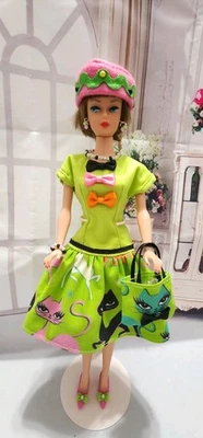 HANDMADE FOR BARBIE DOLL MISS KITTY CAT CHRISTMAS DRESS SET - Image 1 of 4