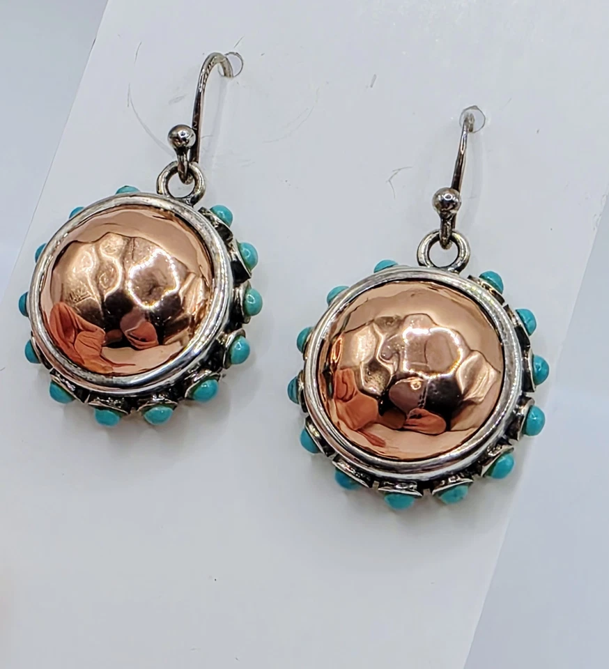 BARSE Earrings Copper Sterling Turquoise  925 Thailand Boho Southwestern - Image 1 of 4