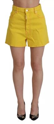 Dsquared ² Amarillo Algodón Cintura Alta Holgado Mujer Shorts Pantalón Auténtico - Imagen 1 de 4