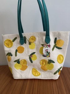 America And Beyond🍋 Juicy Lemon 🍋Beaded Embroidered Tote Neu mit Etikett - Bild 1 von 7