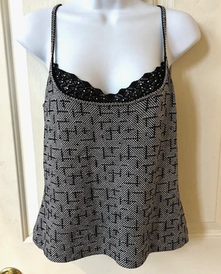 Camiseta sin mangas ST JOHN NIGHT con correa de espagueti con lentejuelas negra plateada talla mediana Foto 1 de 4