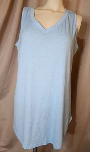 Damen-Tanktop mit V-Ausschnitt Gr. LG meliert aquablau abgerundeter Saum XIEERDUO neu mit Etikett - Bild 1 von 8