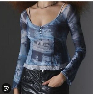 Silence + Noise transparente Spitze Damen Top Gr. Medium Langarm Renaissance Y2K - Bild 1 von 19