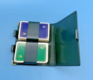 JUEGO DE 2 CARTAS ROLEX VINTAGE CON SOPORTE DE CUERO VERDE GENUINO - Imagen 1 de 12