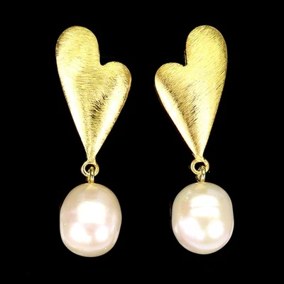 925 Sterling Silver Earrings Drop White Pearl 11x10mm Natural Jewelry - Image 1 of 4