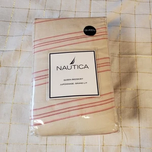Falda Cama Queen Nautica Rosa Arenas 100% Algodón Juponnage Rosa y Crema Rayas Nueva con Etiquetas - Imagen 1 de 7
