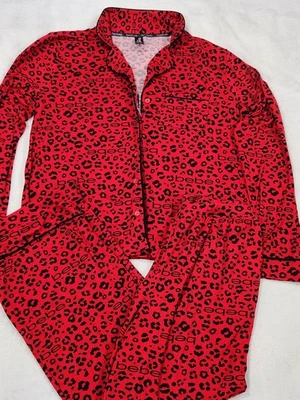 Conjunto de pijama Bebe ropa de dormir 2 piezas estampado de leopardo rojo deletreado SUAVE Foto 1 de 4