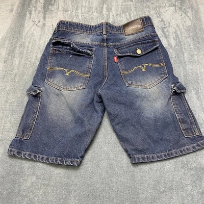 VTG Supreme Cargo Shorts Mens 32 Blue Denim Distressed Medium Wash Logo Hiking - Image 1 of 4