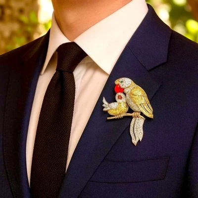 Pájaros en una rama diamante, citrino, esmeralda y esmalte 14 quilates amarillo y blanco Foto 1 de 4