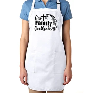 Faith Family Football Apron Pocket Cooking Grilling BBQ Gift Religious Christian - Picture 1 of 2
