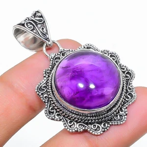 Sage Amethyst 925 Sterling Silver Jewelry Pendant 1.81" E309 - Picture 1 of 2