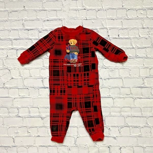Polo Ralph Lauren Baby Boys Polo Bear Plaid Fleece Coverall 9 Months - Picture 1 of 3