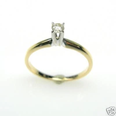 SOLITAIRE ENGAGEMENT RING 1/10 CARAT DIAMOND 14K GOLD - Image 1 of 2