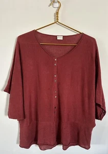 Poetry 100% Linen Red Langenlook Short Sleeve Button Front Sweater Size 12  - Picture 1 of 5