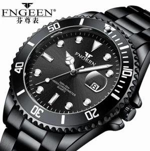 FNGEEN Men's Gents Watch Stainless Steel Calendar Quartz Analog Wristwatch BLACK - Picture 1 of 2