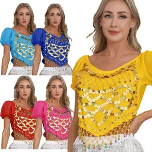 Women's Belly Dance Tops Beaded Theme Party Dress Up Lace-Up Back Plastic Shiny - Picture 1 of 78