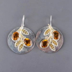 Regalo para ella Pendientes colgantes/gotas de piedras preciosas de citrino natural de plata de ley 925 - Imagen 1 de 9