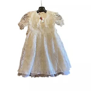 #6221 BestKids Vintage weißes Spitzen Mädchen Kurzarm Kleid Gr. 4 Knopfleiste hinten - Bild 1 von 16