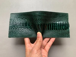 Green DOUBLE SIDE Genuine Ostrich Leg Leather Skin MEN'S BIFOLD WALLET - Picture 1 of 8