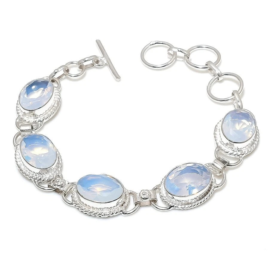 Pulseira de prata esterlina 925 feita à mão com pedra preciosa opala de fogo tamanho 7-8" - Imagem 1 de 1
