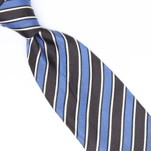 Cesare Attolini Napoli Mens Silk Necktie Black Blue White Woven Stripe Tie Italy - Picture 1 of 7